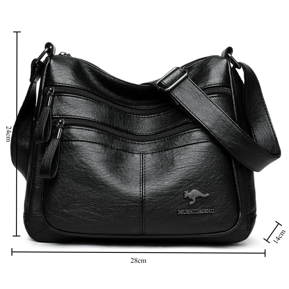 Sacs bandoulière en cuir souple Kangaroo pour femmes Sacs à bandoulière vintage multi-poches Designer Sacs messager décontractés pour dames Sac à main