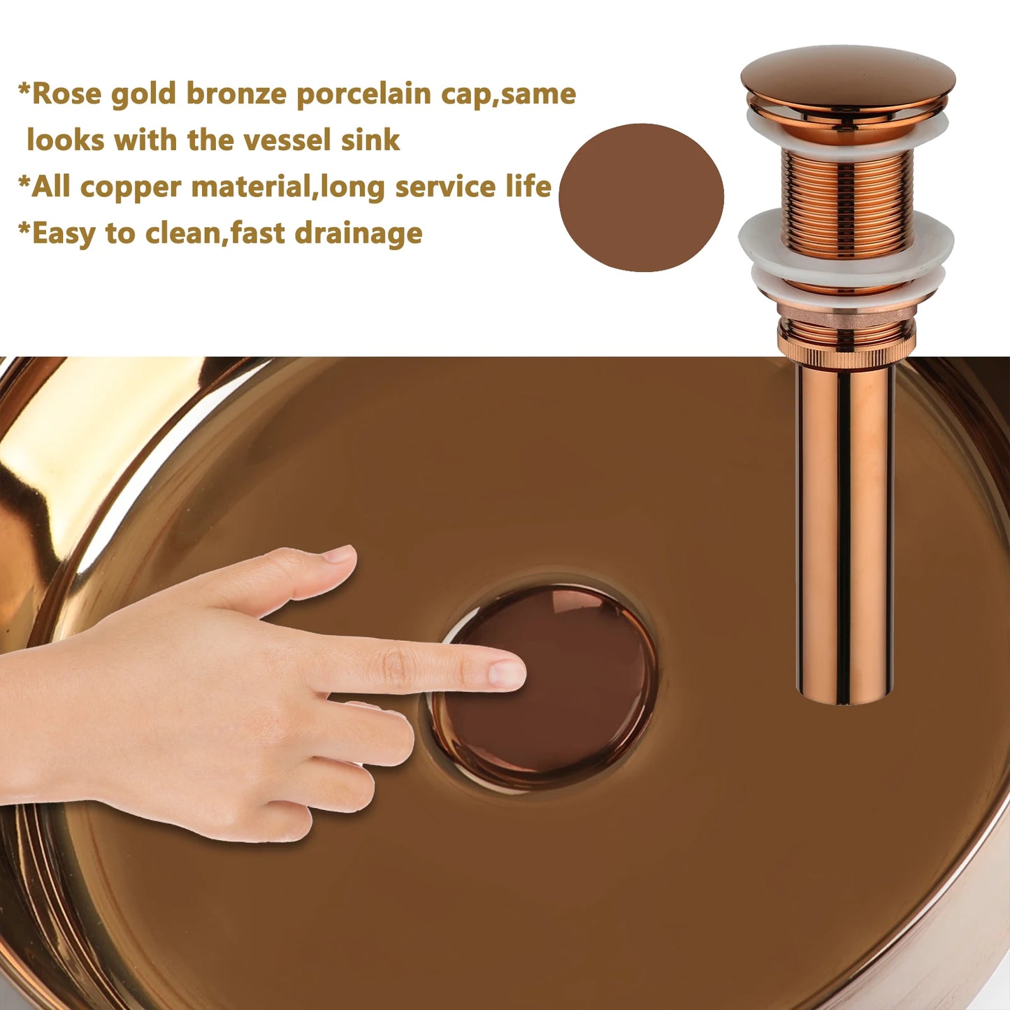 YANKSMART Gold Runder Keramik Waschbecken Wasserhahn Goldener Einhandmischer Wasserfallarmatur mit Pop-up-Ablaufgarnitur Set