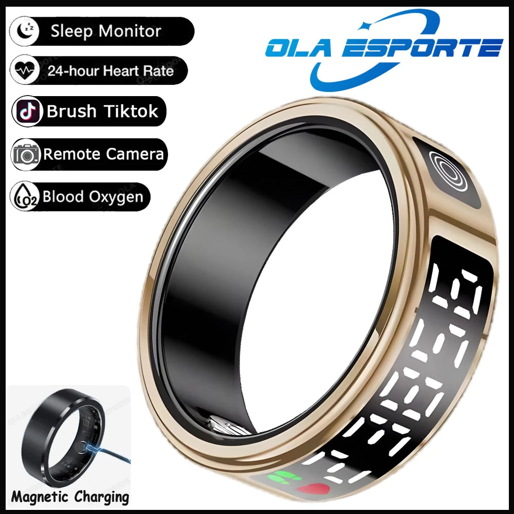 New LED Display Screen Smart Ring 5ATM Waterproof Heart Rate Sleep Multi Function Fitness Sports Rings Pedometer Men's women's