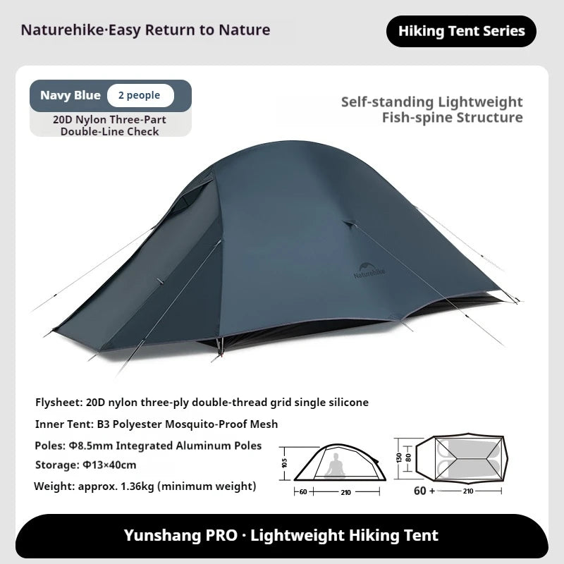 Naturehike Cloud Up Pro Tent 1/2/3 Person Lightweight 20D Nylon Waterproof Outdoor Camping Hiking Backpacking Ultralight Tent