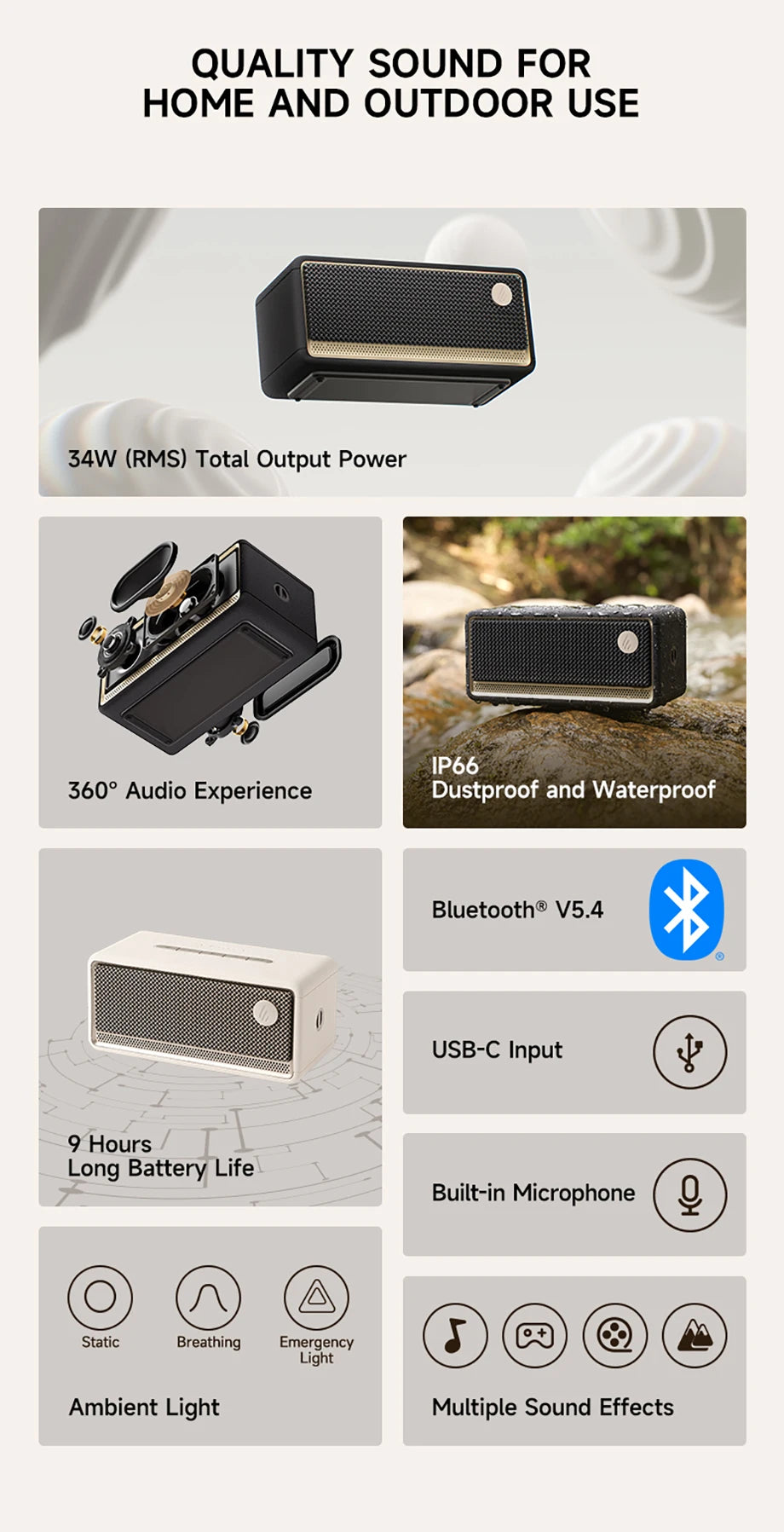 Edifier ES60 Enceinte Bluetooth portable Mini haut-parleur Barre de son sans fil 36W RMS Extérieur Étanchéité IP66 Longue autonomie