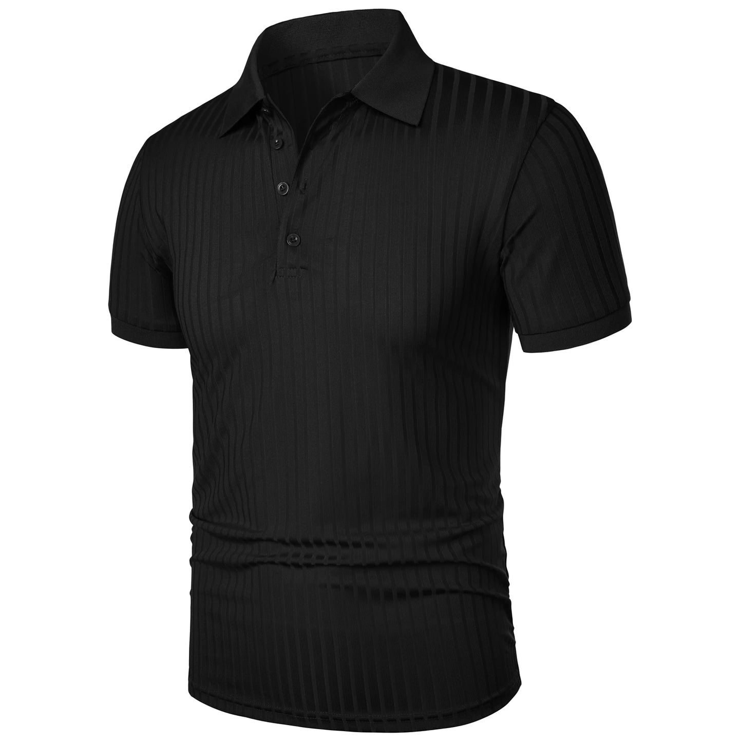 Herren Lauf-Sport-Fitnessbekleidung Sommer hochelastisches, vertikales Kurzarm-Polo-Shirt schlankes Strick-Basis-Shirt
