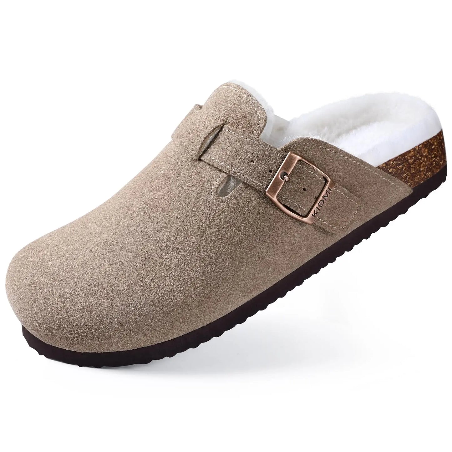 KIDMI Wildleder-Clogs für Damen Herren Pantoletten Korkfußbett Sandalen mit Fußgewölbestütze Modische rutschfeste Outdoor-Strandschuhe Hausschuhe