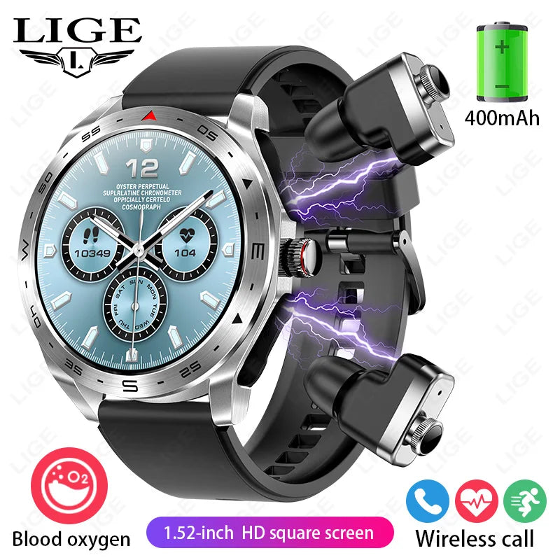 LIGE Avec écouteurs Bluetooth Casque Smartwatch Femme Moniteur d'activité Montre de sport Homme Étanche Montre intelligente Écran AMOLED