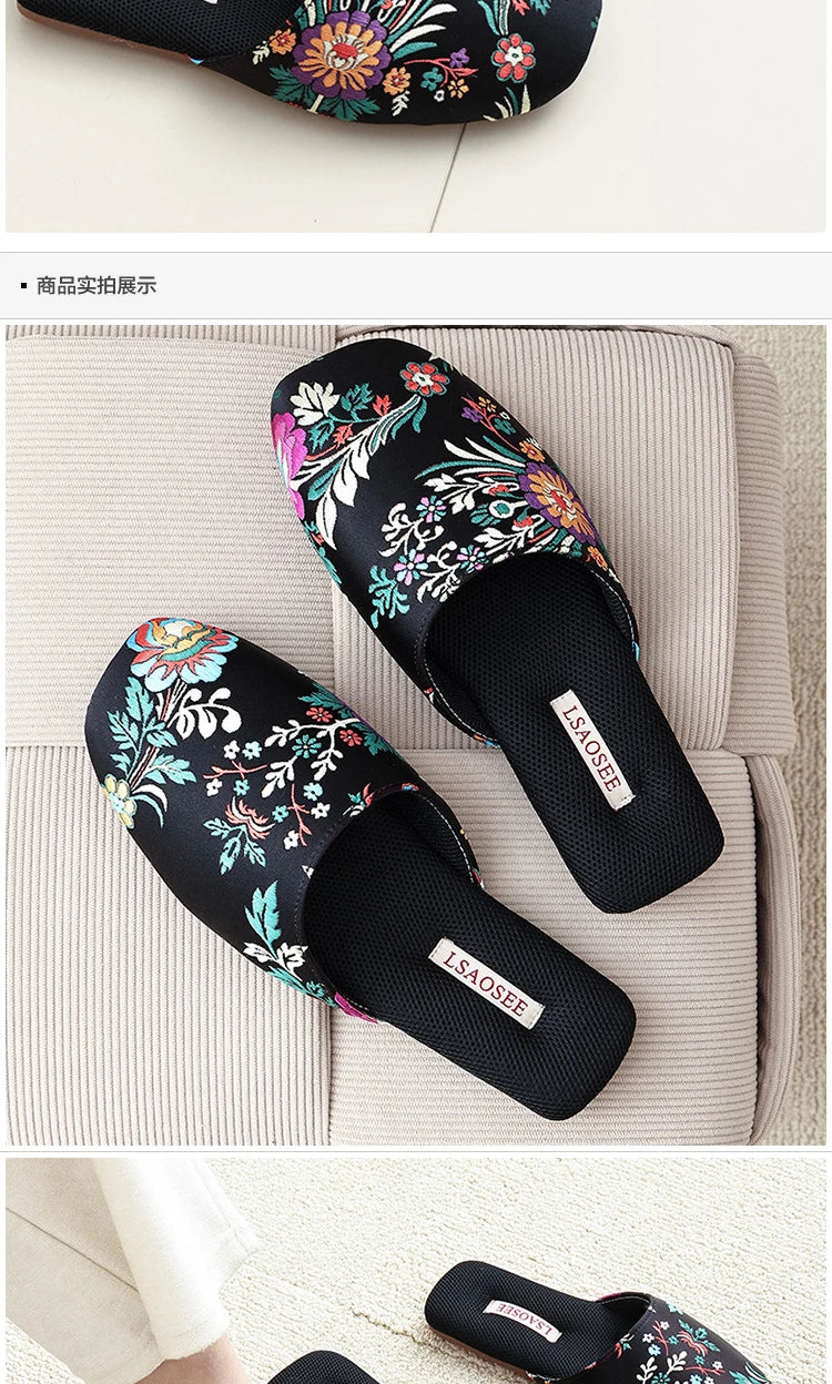 Spring and summer new Chinese embroidered slippers high-end light luxury classic beef tendon bottom home floor drag women