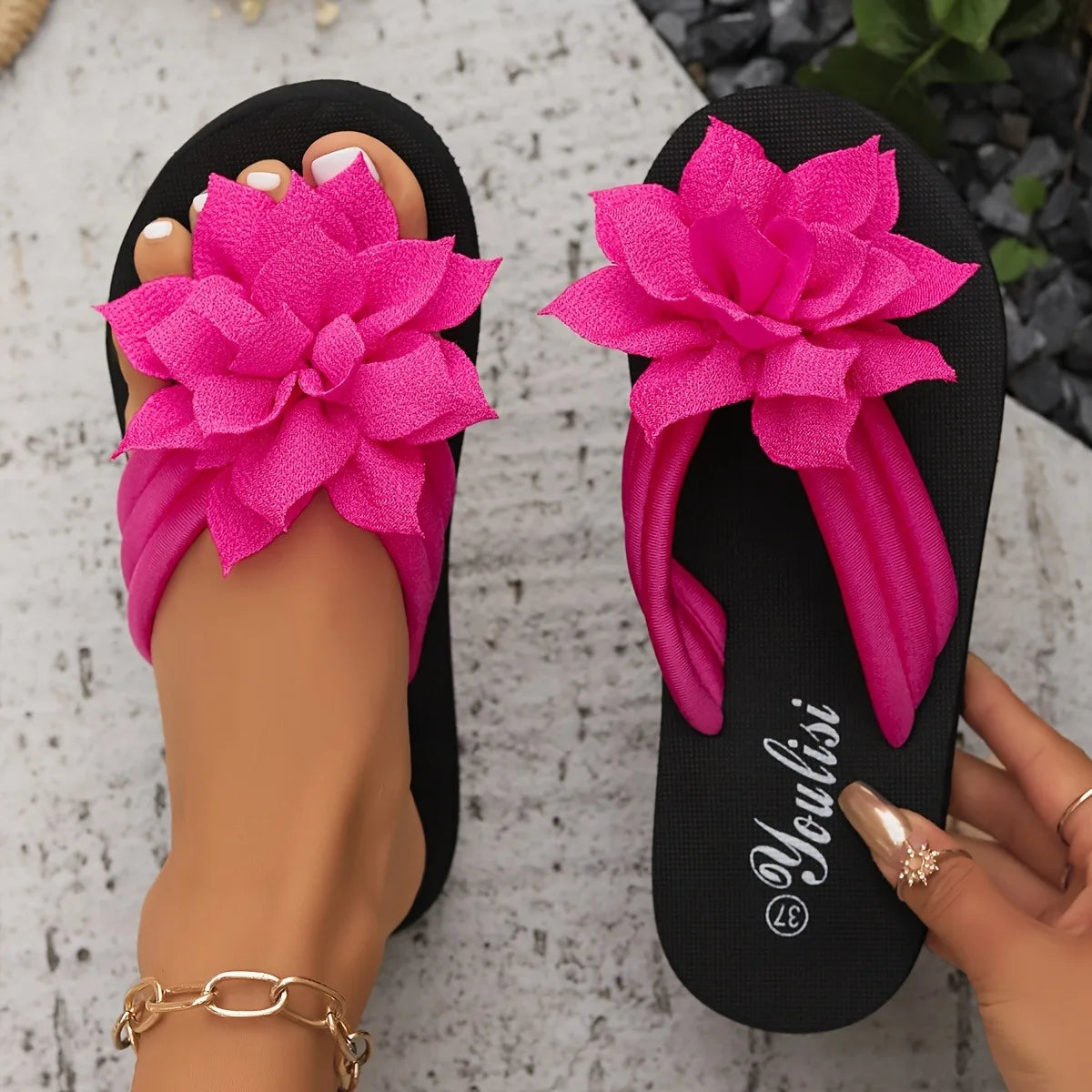 Damen geblümte Flip-Flops Slip-On Urlaub Stil Mittelhohe Absatz Sandalen Stoff Obermaterial EVA Sohle Innensohle Einfarbig Sommer Freizeit Schuhe