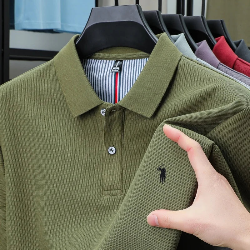 T-shirt polo d'affaires d'été décontracté ample brodé de marque de luxe haut de gamme en coton pur à 100 % pour homme à manches courtes respirant