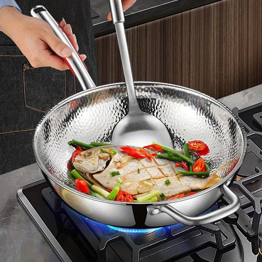 Wok aus reinem Titan mit Rundboden, unbeschichtet, Antihaft-Pfanne, verwendbar auf konvexen Induktionskochfeldern, Haushalts-Wok