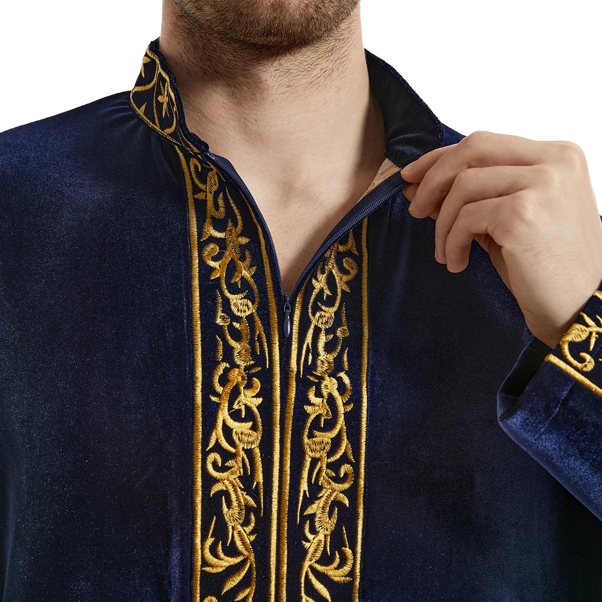 Muslimische Männer Jubba Thobe Islamische Kleidung Samt Kaftan Thoub Arabische Saudi-Robe Kleid Jubah Caftan Thawb Ramadan Gewand Naher Osten