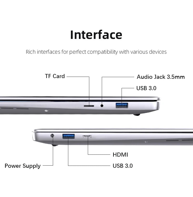 Xiaman Laptop Computer Windows 11 Pro Intel Atom A3950 Quad-Core 2025 Notebook PC 12GB RAM 1TB 2TB SSD 1920*1080 Office Computer