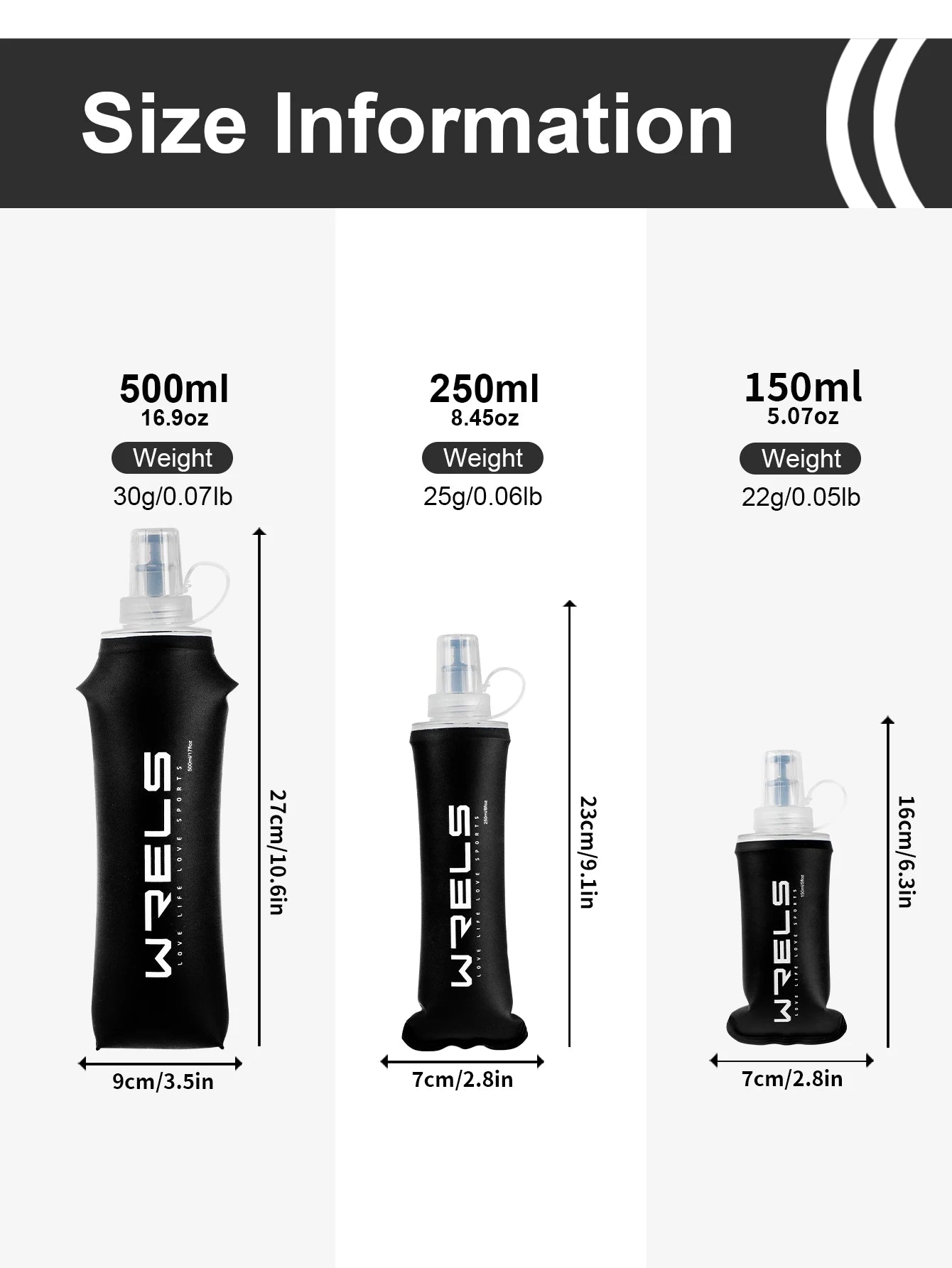WRELS Trinkflasche TPU Faltbare Soft Flask Outdoor Sport Wasserbeutel Faltbare Trinkflasche 500ml für Laufen Camping BPA-frei