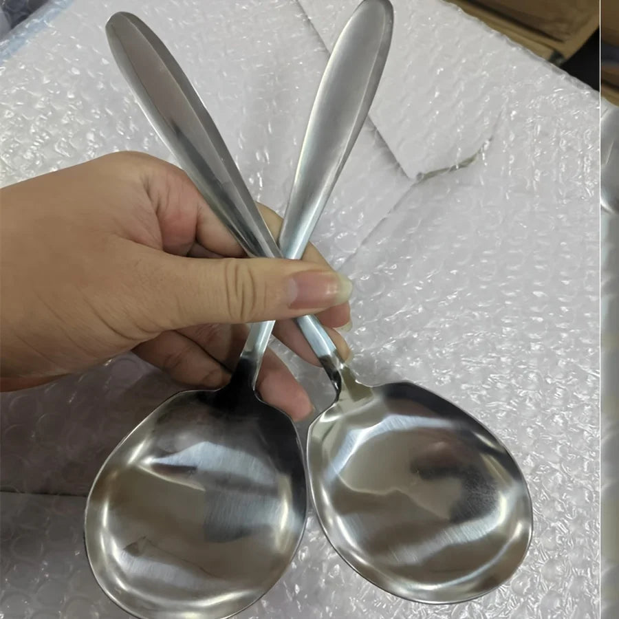 Ensemble de 2 cuillères de service surdimensionnées en acier inoxydable à long manche, idéales pour la maison et le restaurant. Vaisselle en acier inoxydable.