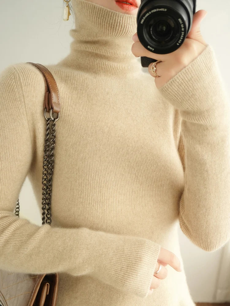 Women Sweater Turtleneck Slim Pullovers Autumn Winter Warm Bottoming Shirts Jumpers Basic High Strecth Korean Knitwear 2026
