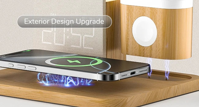 Chargeur réveil MagSafe 7-en-1 - Station sans fil pour iPhone 12-16/Samsung/Xiaomi/Huawei/Apple Watch/AirPods avec veilleuse