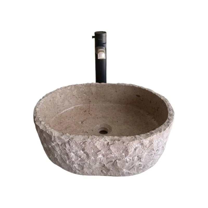 Light beige lime stone table wash basin oval outer wool surface wash basin natural stone custom sink
