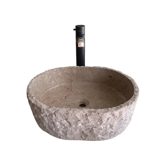 Light beige lime stone table wash basin oval outer wool surface wash basin natural stone custom sink
