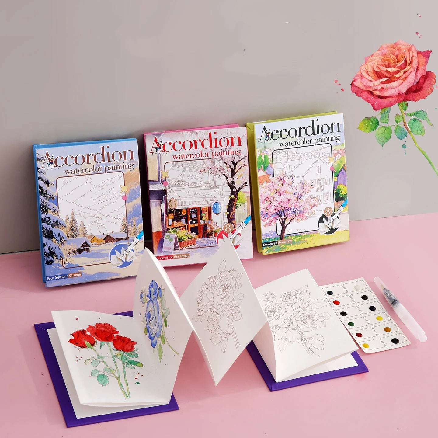 Aquarell-Malbuch mit integrierter Palette, Pop-up-Papier und Farben – Geschenk für junge Künstler und Doodle-Liebhaber