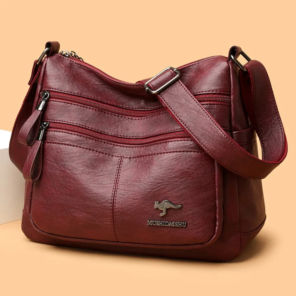 Sacs bandoulière en cuir souple Kangaroo pour femmes Sacs à bandoulière vintage multi-poches Designer Sacs messager décontractés pour dames Sac à main