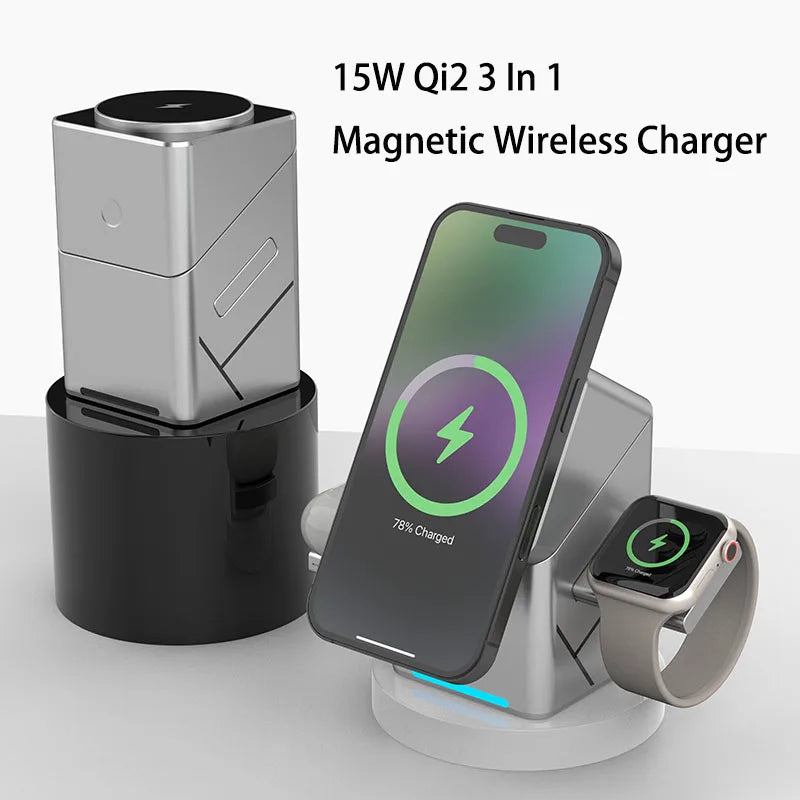 Chargeur sans fil 3 en 1 multifonction rotatif magnétique tactile 30W pour iPhone 16 15 14 13 Max Chargeur rapide Samsung Xiaomi