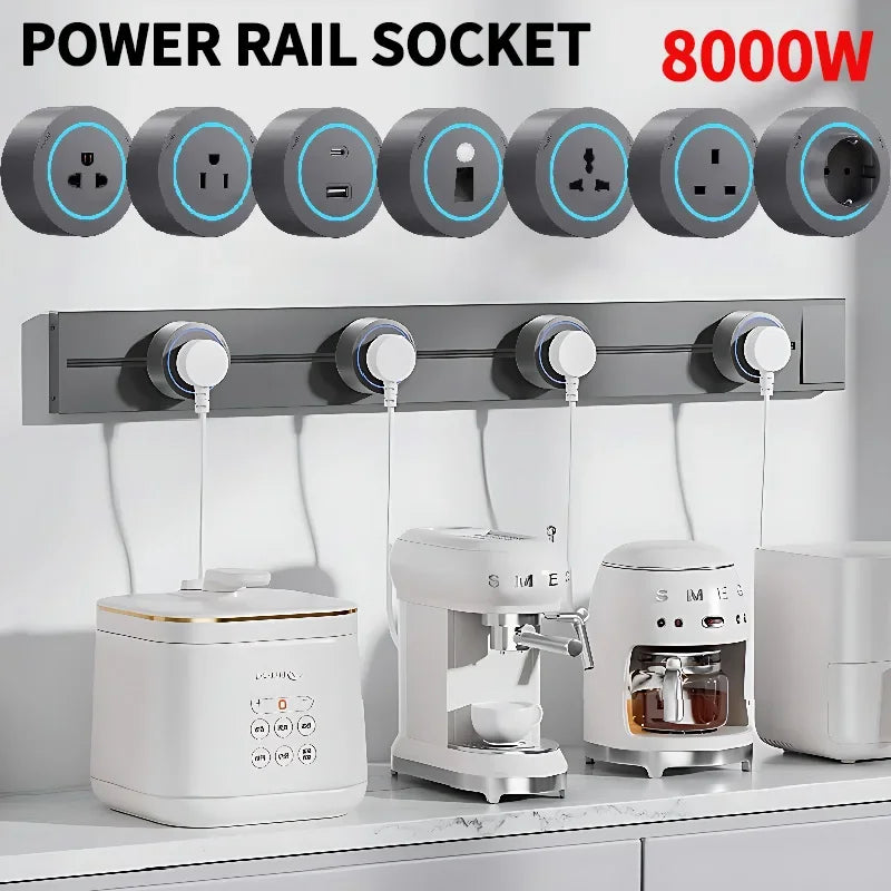 40cm 50cm Prise murale sur rail, prises mobiles, appareil électroménager haut de gamme, puissance 8000W, ports USB Type-C standard EU US UK