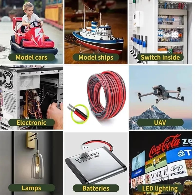 Câble de rallonge 2 conducteurs rouge et noir en PVC 22awg 20awg 18awg Fil domestique en cuivre étamé