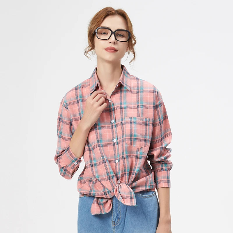 Women's Plaid Shirt 2025 New Ladies Loose Casual Blouse and Tops Fresh College Style Female Long Sleeve Shirts Women Clothes
