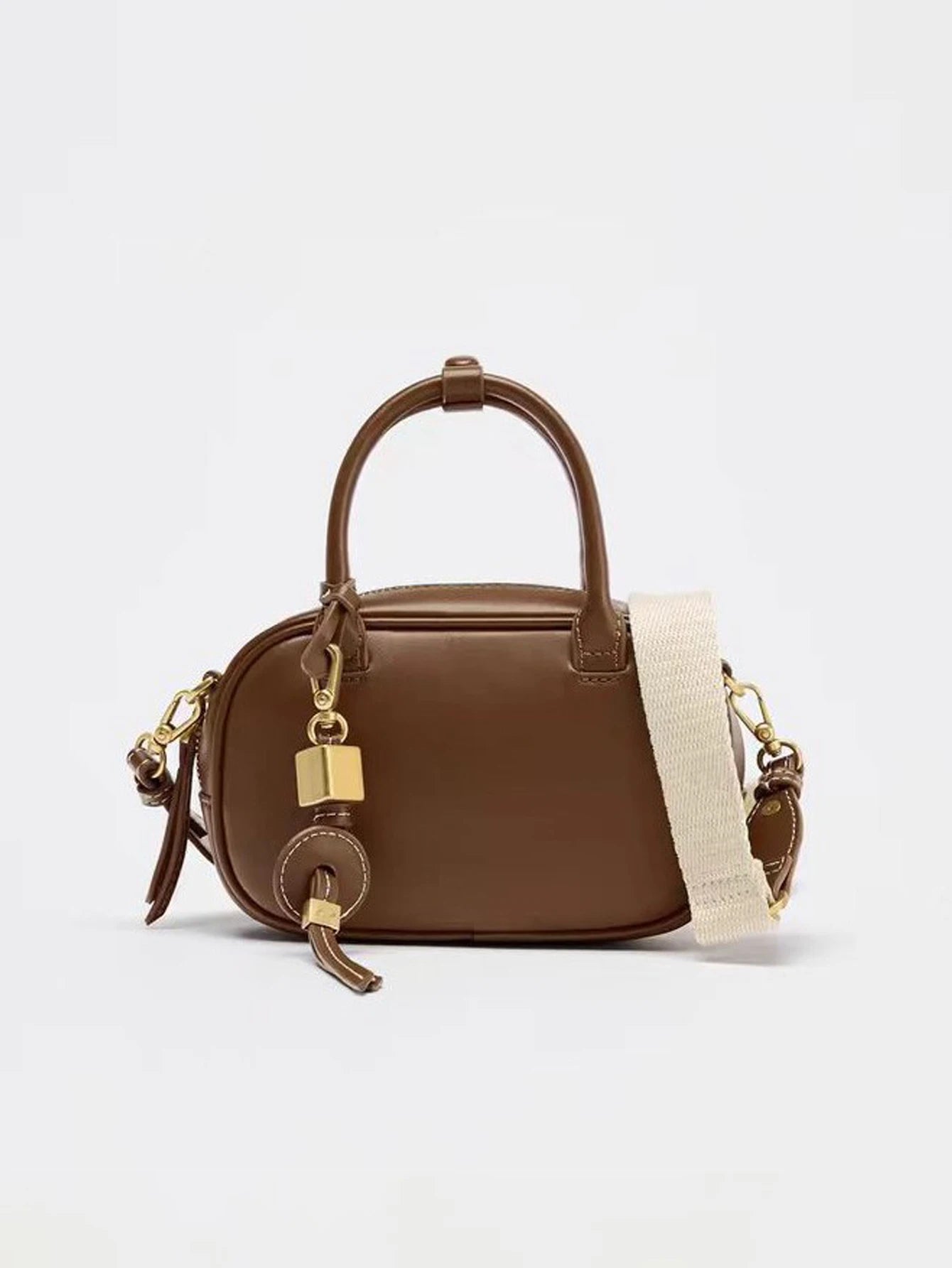 2025 New niche retro color-blocking hand-held small bag, stylish crossbody canvas PU small square bag, single-shoulder bowling b