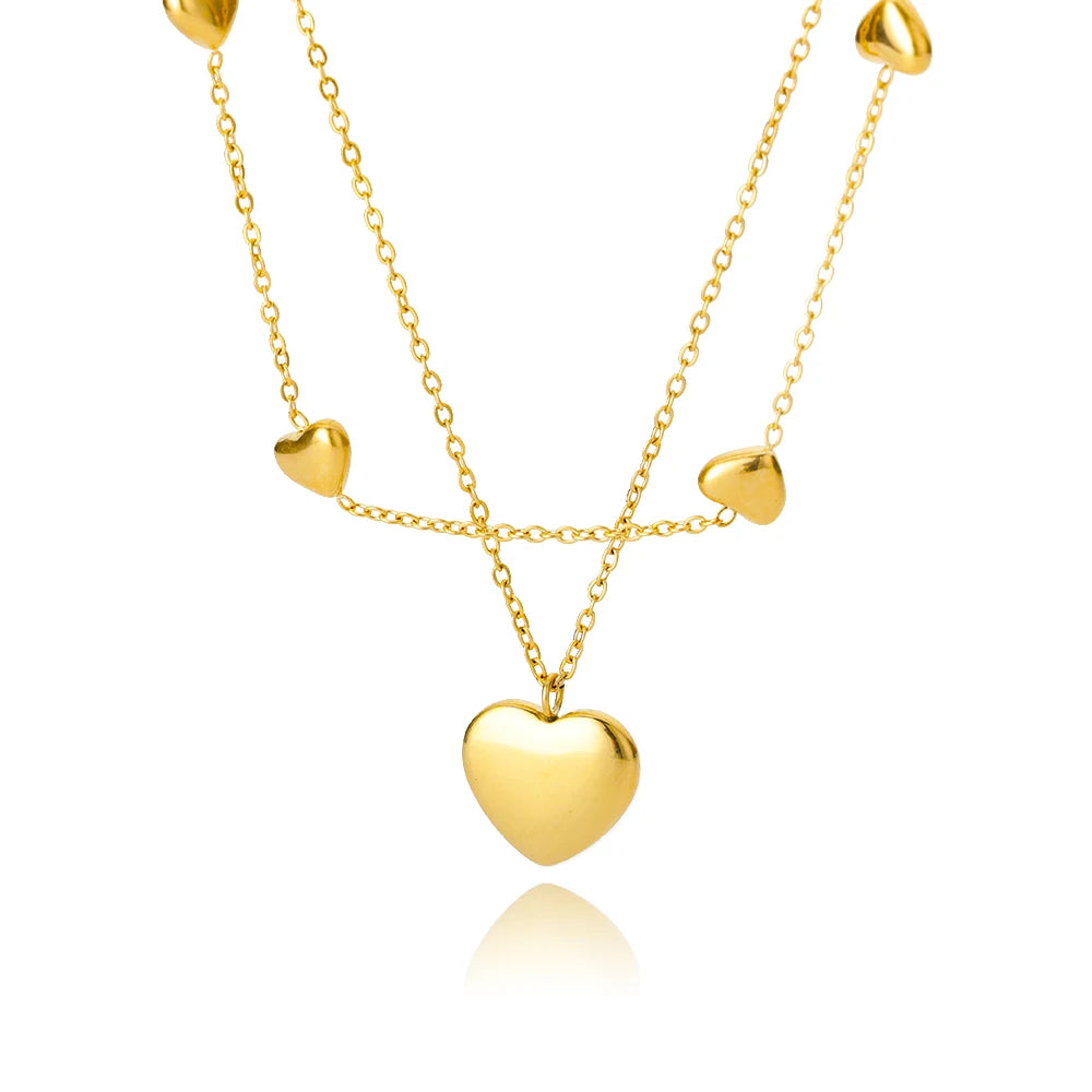 Colliers multicouches en forme de cœur pour femmes, en acier inoxydable, couleur or, pendentif œil maléfique, chaîne ras du cou, bijoux de mariage, cadeau