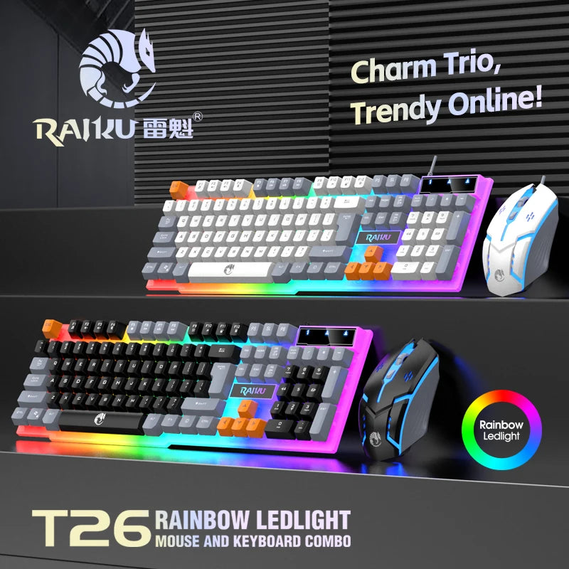 Clavier unique et souris de clavier RAIKU T26 Souris de clavier lumineuse trois tons Clavier de jeu tactile mécanique filaire