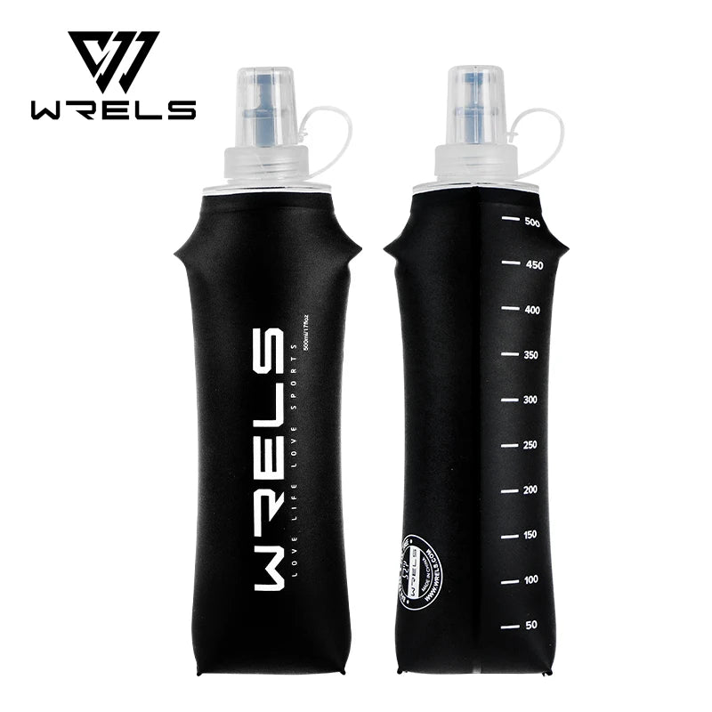 WRELS Trinkflasche TPU Faltbare Soft Flask Outdoor Sport Wasserbeutel Faltbare Trinkflasche 500ml für Laufen Camping BPA-frei