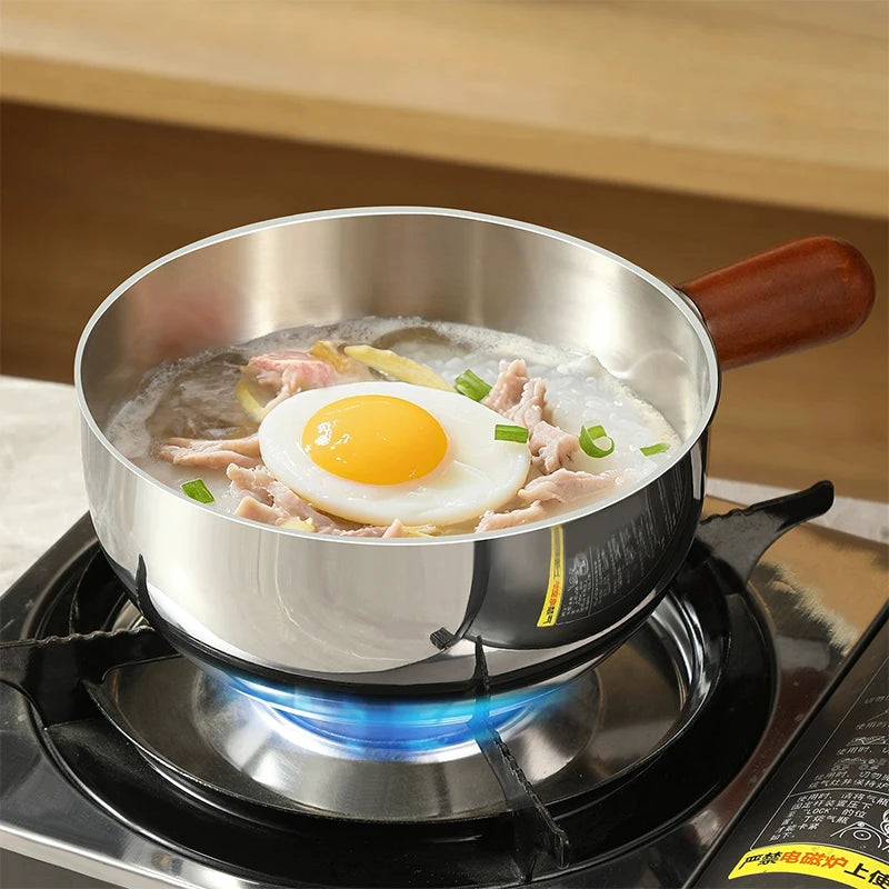 1 mini-casserole en acier inoxydable avec poignée en bois, compacte et multifonctionnelle pour chauffer le lait, frire les œufs, pour la maison et la cuisine