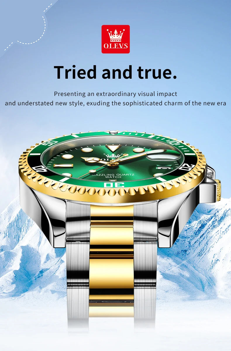 OLEVS 5885 Montre homme Marque originale Étanche Montre à quartz Bracelet en acier inoxydable Date automatique Montres cadeaux pour homme