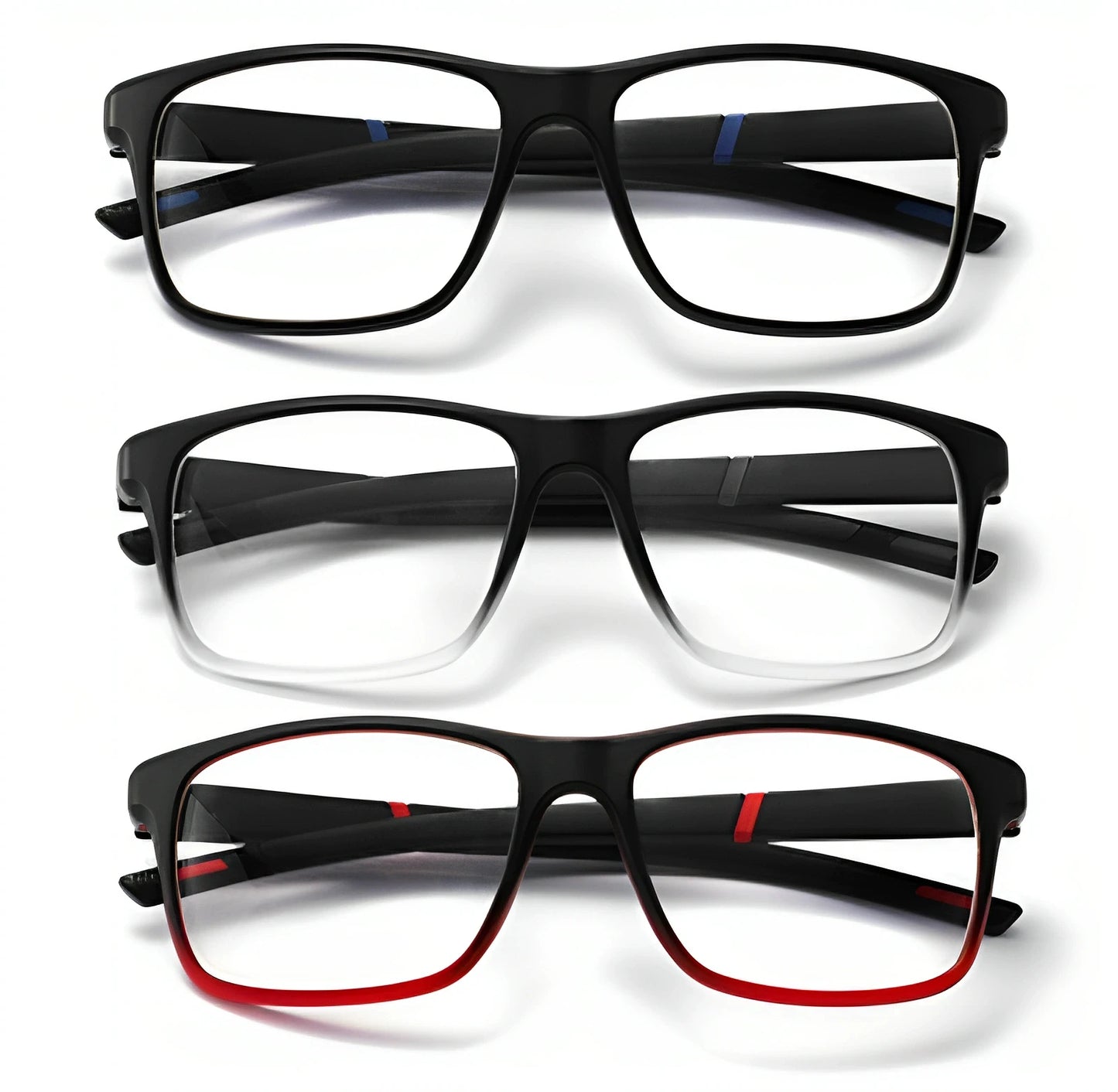 3-Pack Men's Blue Light Blocking Reading Glasses, Classic Square Frame Anti-Fatigue Computer Reader Eyeglasses