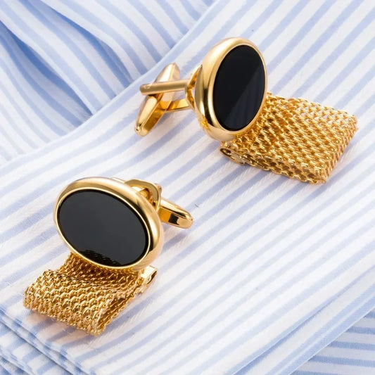 Wide Chain Round Copper Cufflinks for Men's Fashion  Inlaid Metal Button Business Wedding Party Cuff Accessories