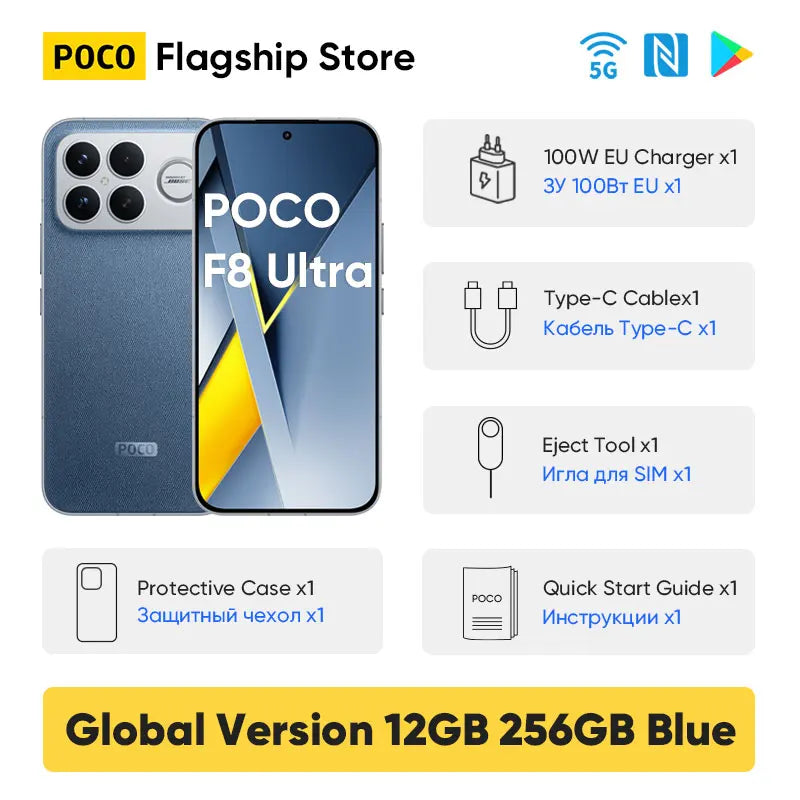 Original POCO F8 Ultra Globale Version Smartphone Snapdragon 8 Elite Gen 5 6,9" Display 6500mAh 100W HyperCharge 50W Wireless NFC