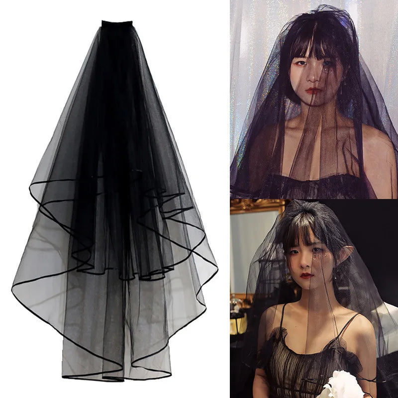 Gothic Schleierkante Brautschleier für Damen Accessoires 2 Lagen mit Kamm Hochzeit Party Kurzer Schleier Accessoires