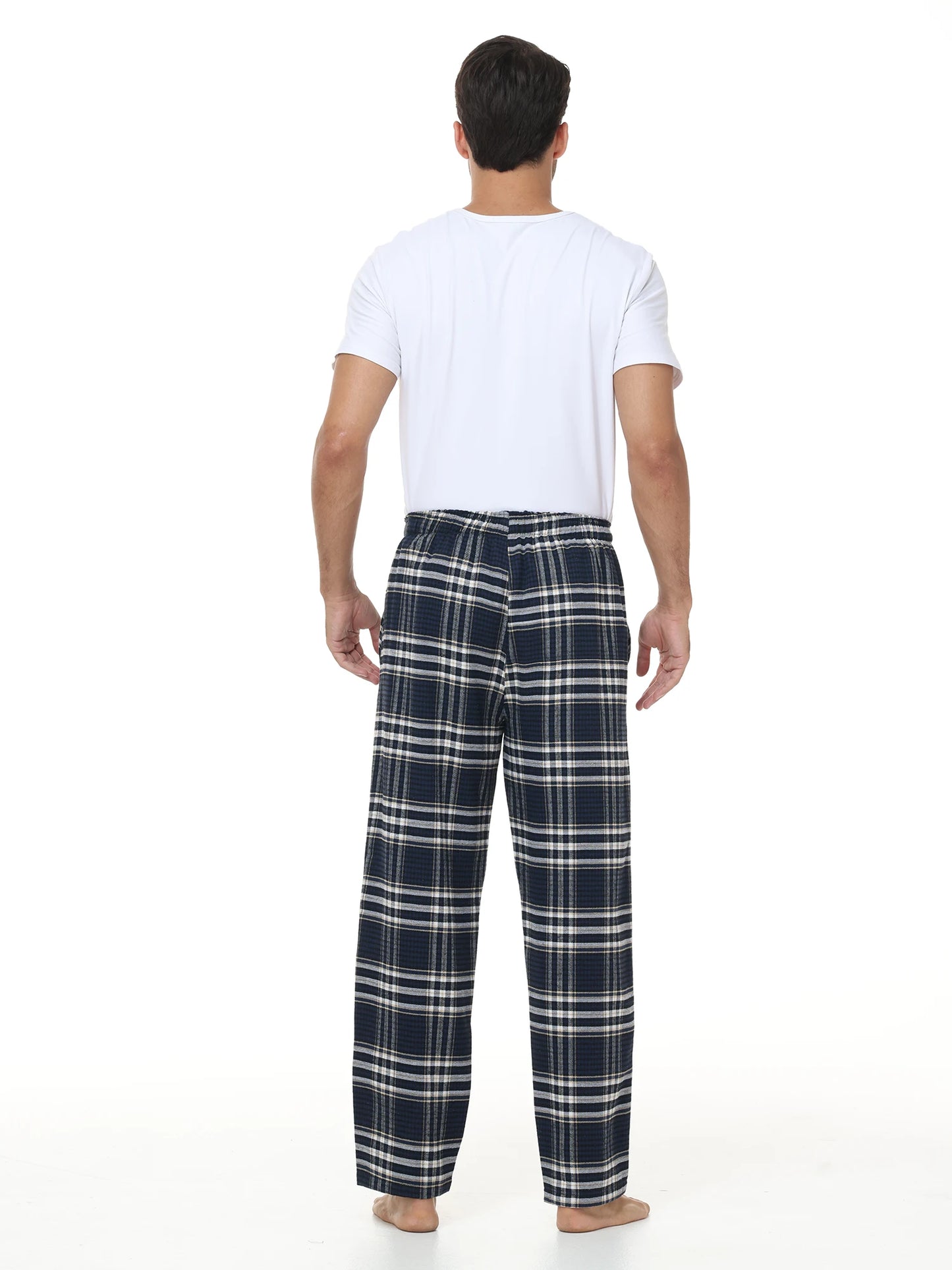Pyjama Homme 3 Pièces Coton Carreaux, Pantalon de Pyjama Long Carreaux avec Taille Élastique pour Homme