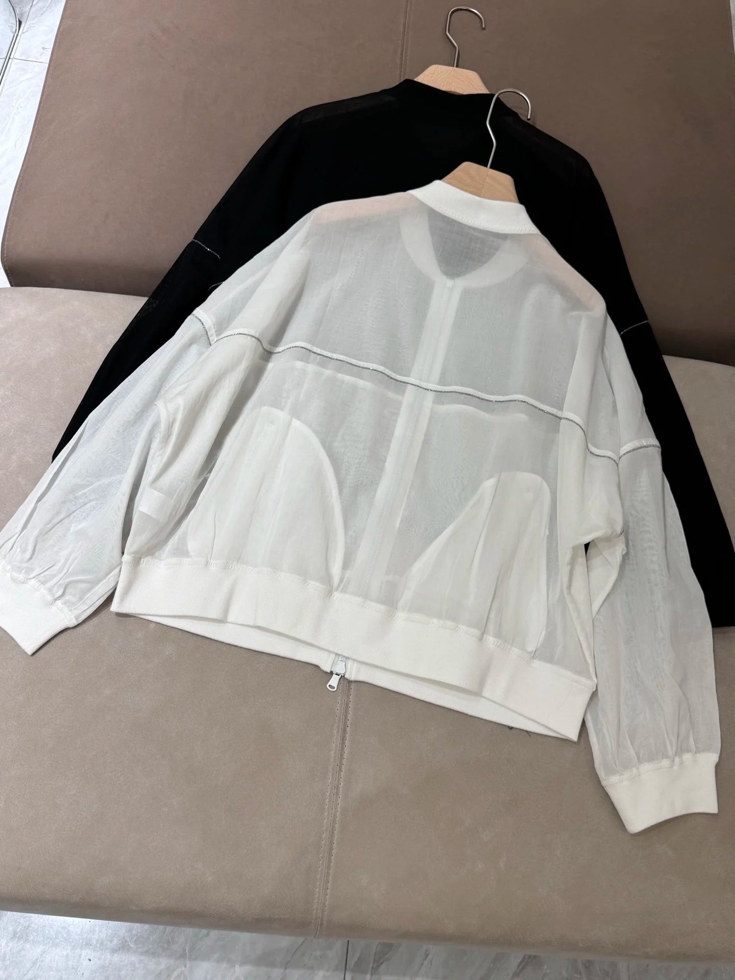 Spring Summer 2025 Women's Thin Cotton Sun Protection Suit Long Sleeve Zipper Jacket + Drawstring Straight Pants 2-Piece Set