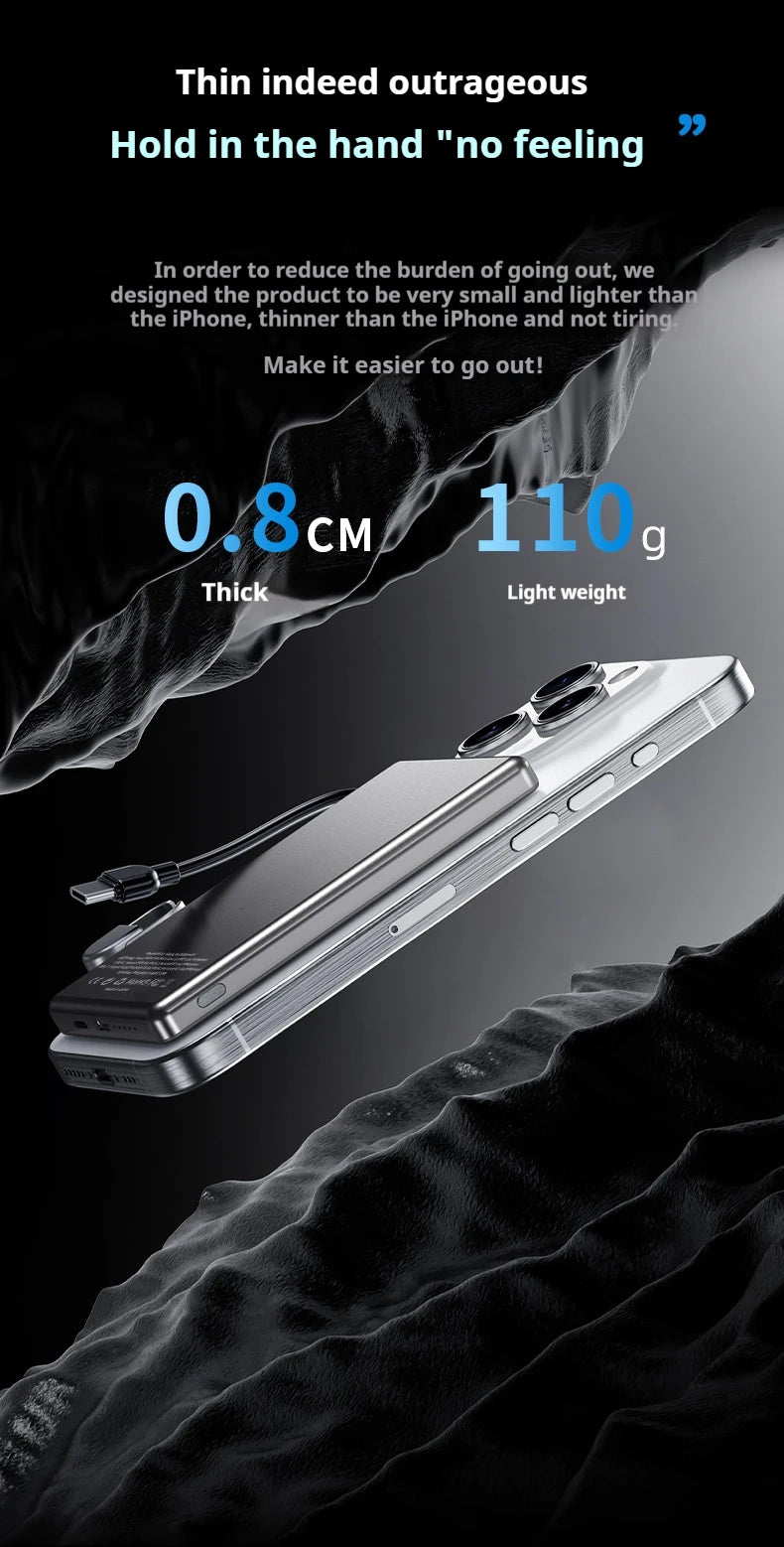 Ultra-Thin 5000mAh Portable Power Bank 20W Fast Charging Wired & Wireless Alloy Shell for iPhone