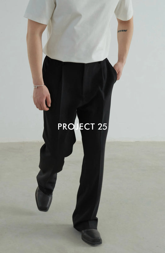 PROJECT 25 Men's Black Straight-Leg Trousers – Wrinkle-Resistant Elegant Drape Loose Fit & Versatile Casual Dress Pants