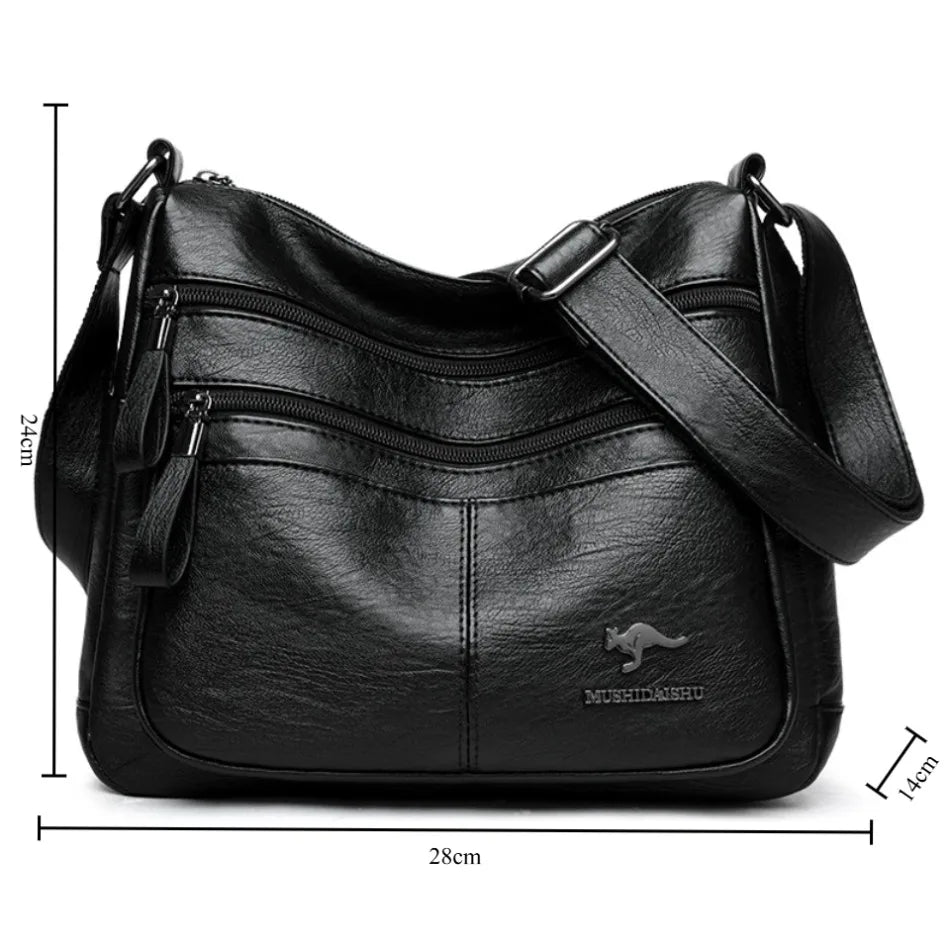 Sacs bandoulière en cuir souple Kangaroo pour femmes Sacs à bandoulière vintage multi-poches Designer Sacs messager décontractés pour dames Sac à main