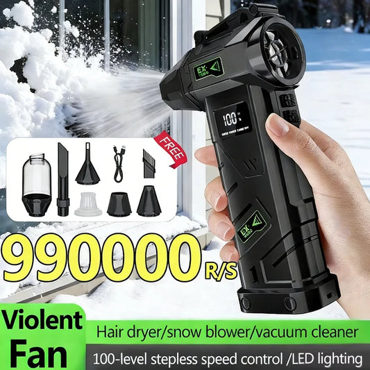 2026 Violent Fan 990000RPM Powerful Air Blower Brushless Vacuum Dust Cleaner Rechargeable Strong Winds 60m/s Turbo Jet Blower