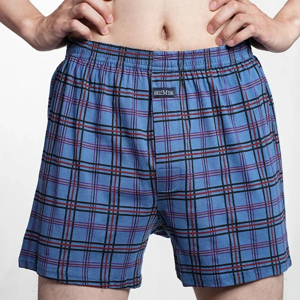 Herren reine Baumwolle Boxershorts Unterwäsche Hohe Taille Große Unterhose Lässiges Karo Übergröße Aro-Hose Pyjamahose für Zuhause M-3XL