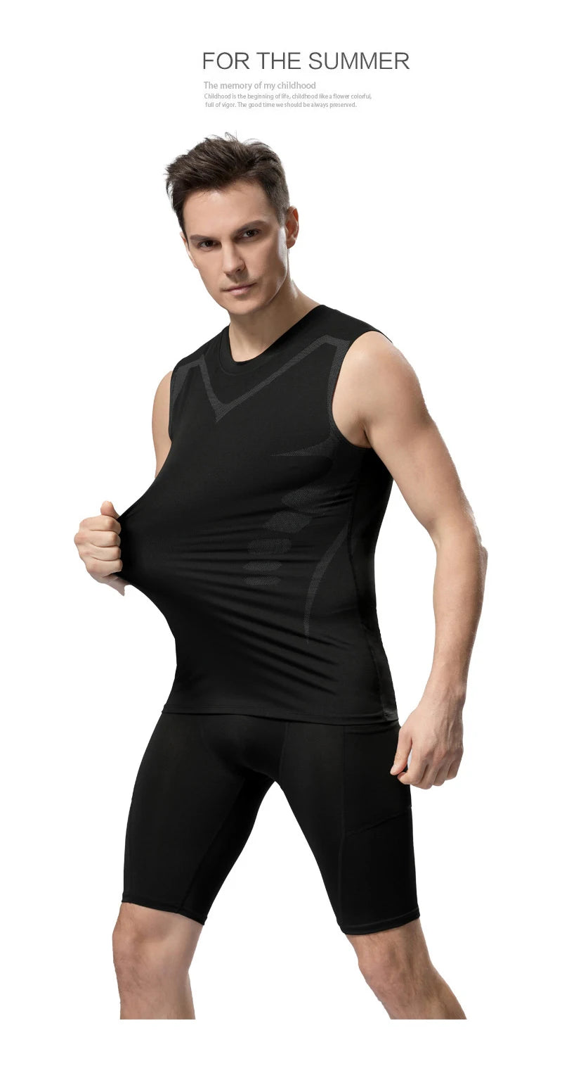 Kompressions-Tanktop Herren Gym-Shirt Ärmellos Schnelltrocknend Bedruckte Sportbekleidung Herren Fitness Bodybuilding Weste Workout Muskel-Top