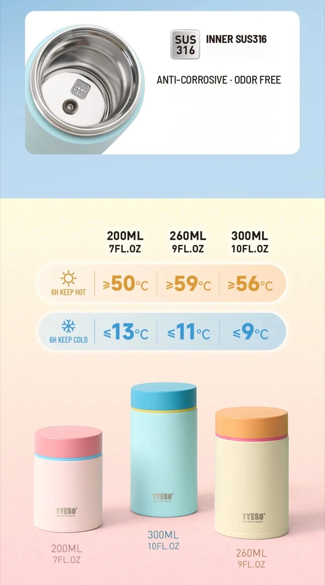 Tyeso 200ml Thermoses Stainless Steel Thermal Insulated Food Jar Lunch Box Office Meals Vacuum Flasks Portable Breakfast Cup