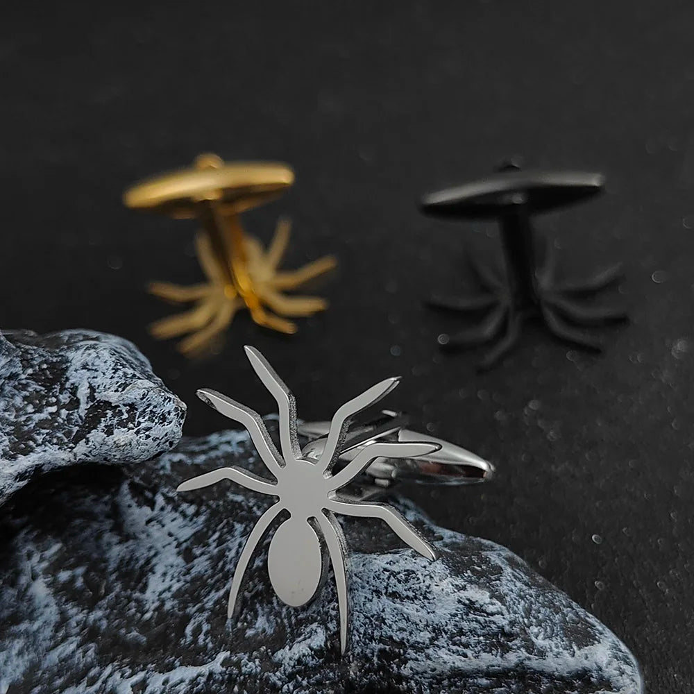 Manschettenknöpfe aus Edelstahl mit Totenkopf, Spinne, Fledermaus, Herren-Hemdknöpfe, Krawatten für Herrenkleidung, dekorative Punk-dunkle Manschettenknöpfe, Schmuckgeschenk