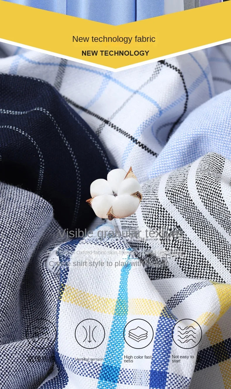 100-220 catties Plus Size Men's Shirt 100% Cotton Long Sleeve Business Casual All Oxford Spinning Plus Size Plaid Shirt