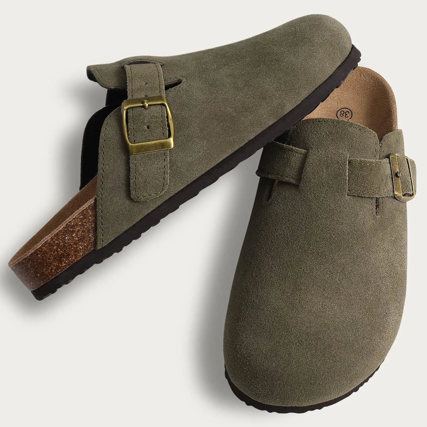 KIDMI Wildleder-Clogs für Damen Herren Pantoletten Korkfußbett Sandalen mit Fußgewölbestütze Modische rutschfeste Outdoor-Strandschuhe Hausschuhe