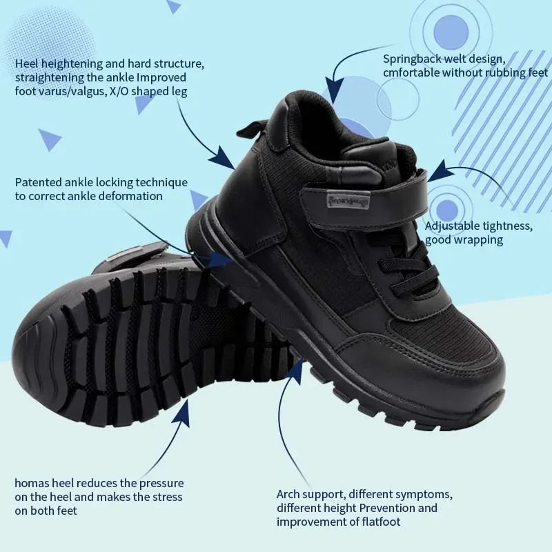 Princepard Baskets Orthopédiques Hautes Noires pour Enfants, Soutien de la Voûte Plantaire pour Pieds Plats, Chaussures Correctrices Scolaires et Décontractées