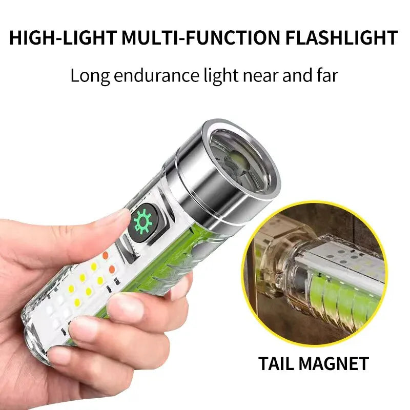 Mini-Schlüsselbund-Taschenlampe Typ C Schnelles Laden Multifunktional Ausziehbar Wasserdicht Fluoreszierend Magnetisch Warnleuchte Campinglampe